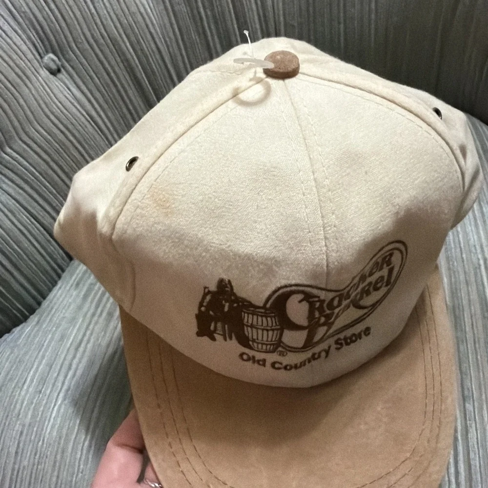 Cap Cracker Barrel Strapback Hat Baseball Lt Tan Leather Brim JJ Of Dallas VTG